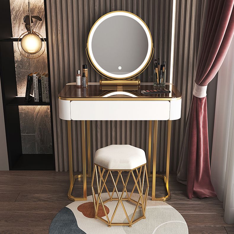 Glass Top Make-up Vanity Wood Dressing Table with  Storage Drawers