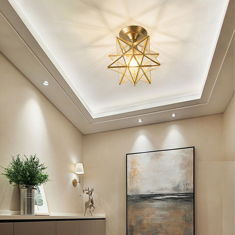 Luz de techo semi-flush de estrella lámpara de lámpara de montaje de techo de vidrio tradicional para dormitorio