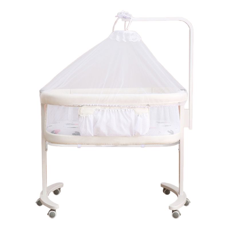 Modern Rocking Crib Cradle Metal Oval Bedside Bassinet with 4 Wheels