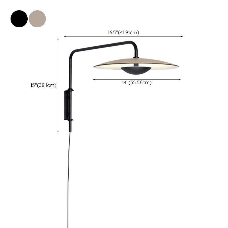 Modern Swing Arm Wall Sconce Circle Shape Wall Light with Metal Shade for Bedroom