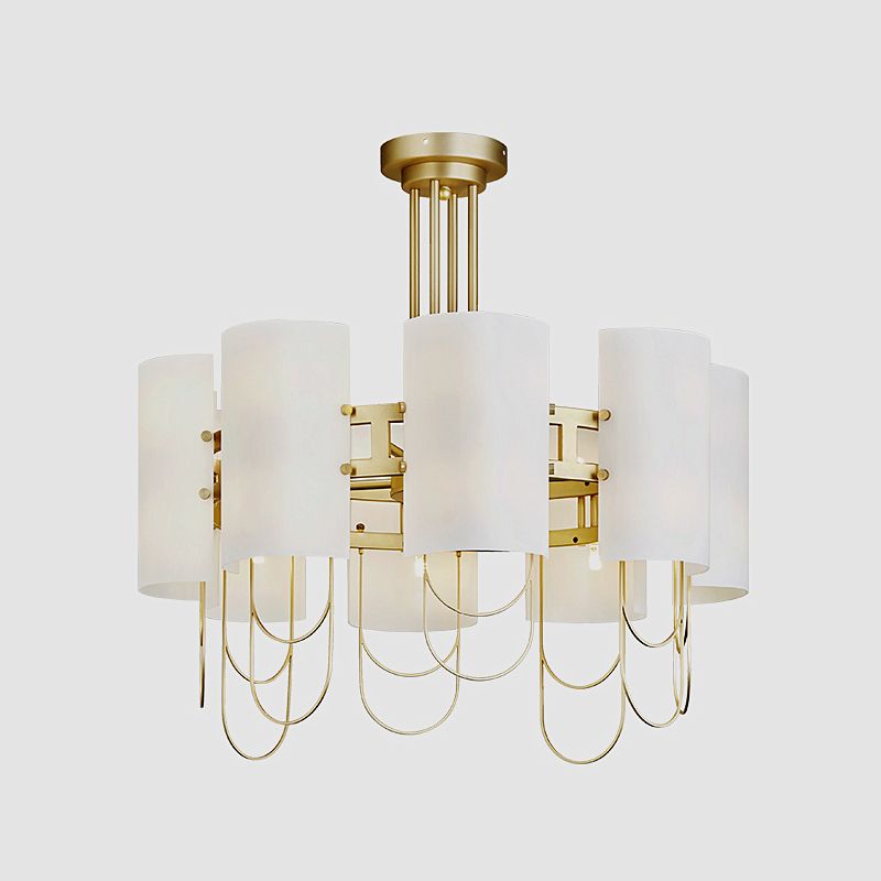 Lustre en forme de tambour 16-Light Lampe suspension de suspension de plafond en marbre blanc en or blanc traditionnel pour le salon