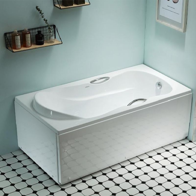 Freestanding Acrylic Bathtub Soaking White Square Modern Back to Wall Bathtub