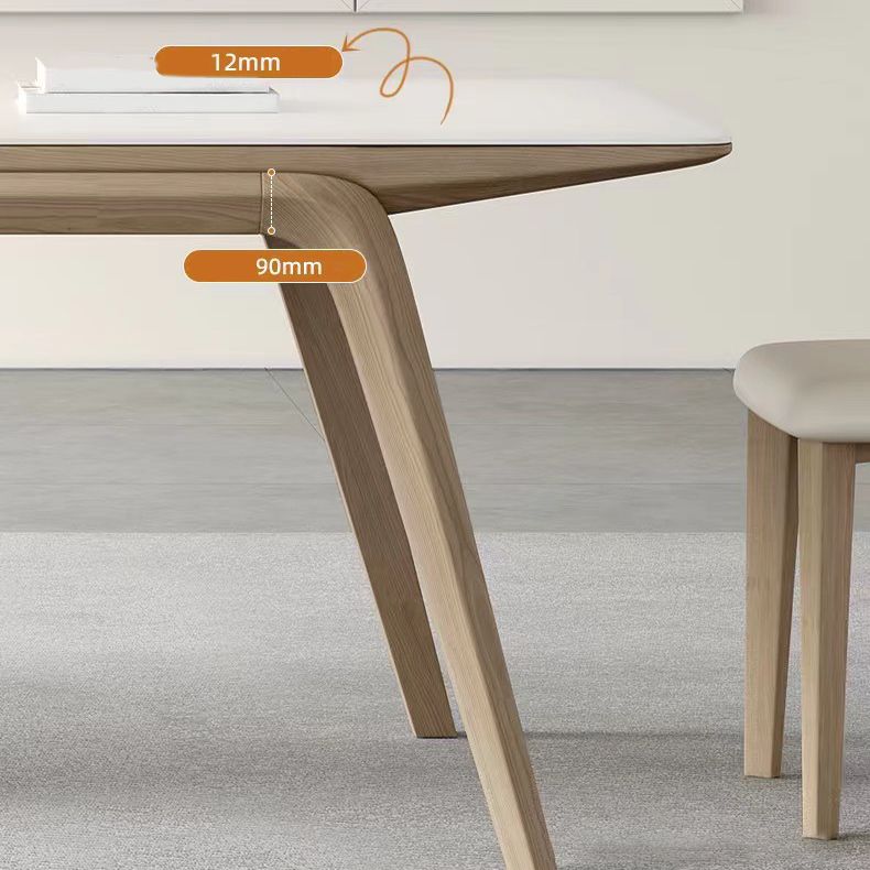 Stone Dining Table Set with Ash Wood Frame 1/4/5/7 Pcs Contemporary White Dining Set