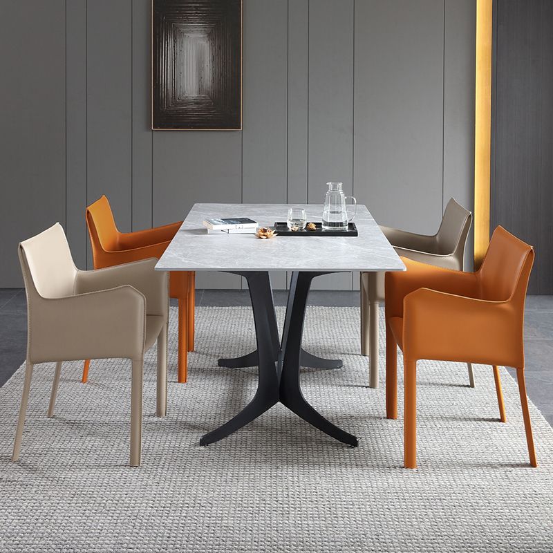 Chaises de salle à manger modernes en métal avec accoudoirs en cuir pour restaurant (Ensemble de 2)