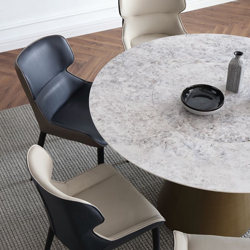 Sintered Stone Top Round Table for Restaurant Modern Dining Table with Metal Pedestal