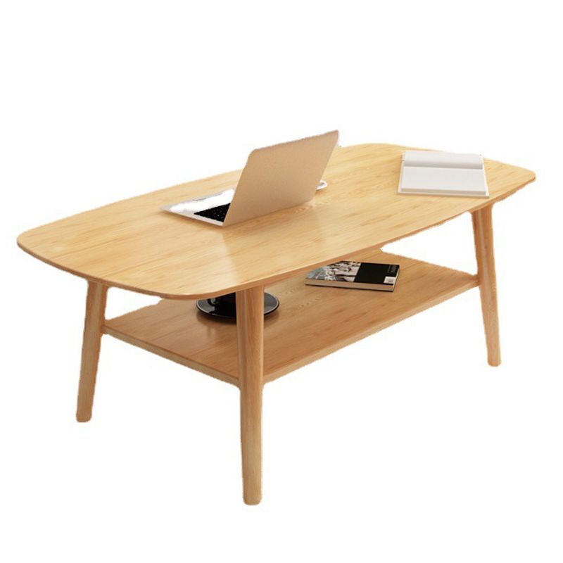 Scandinavian 4 Legs Coffee Table with Shelf Wood Cocktail Table