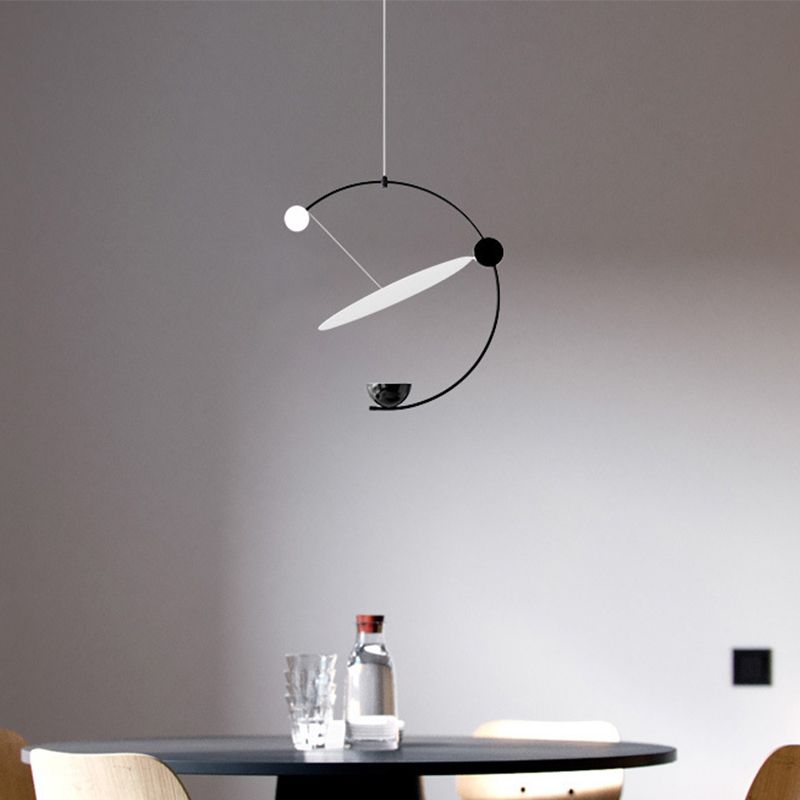 Minimalist LED Hanging Chandelier Super Thin Acrylic Black Orbit Pendulum Pendant