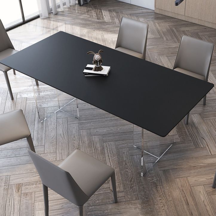 Rectangular Stone Dining Table Modern White-black Furniture with Acrylic Double Pedestal
