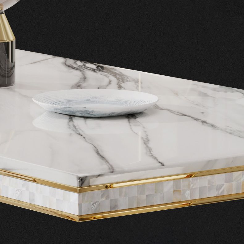 Traditional Luxury Marble Dining Table Rectangle Table with Metal Double Pedestal in Gold