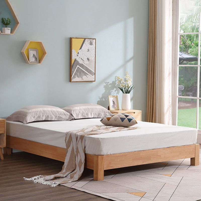 Solid Wood Standard Bed Contemporary Rubberwood Platform Bed with Legs