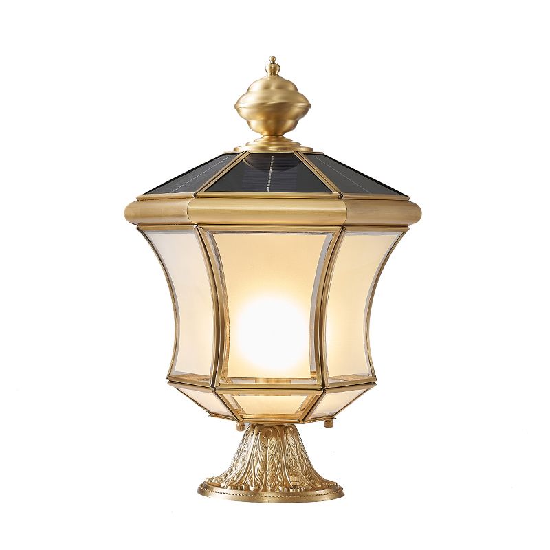 Drum Shape Metal Outdoor Lamp Modern Style 1 Light Solar Pillar Lights in Brass