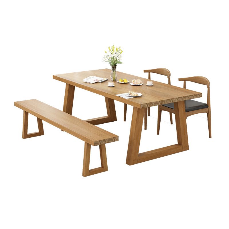 Contemporary Solid Wood Rectangle Shape Kitchen Table Set with 2 Wood Legs for Dining Room Furniture