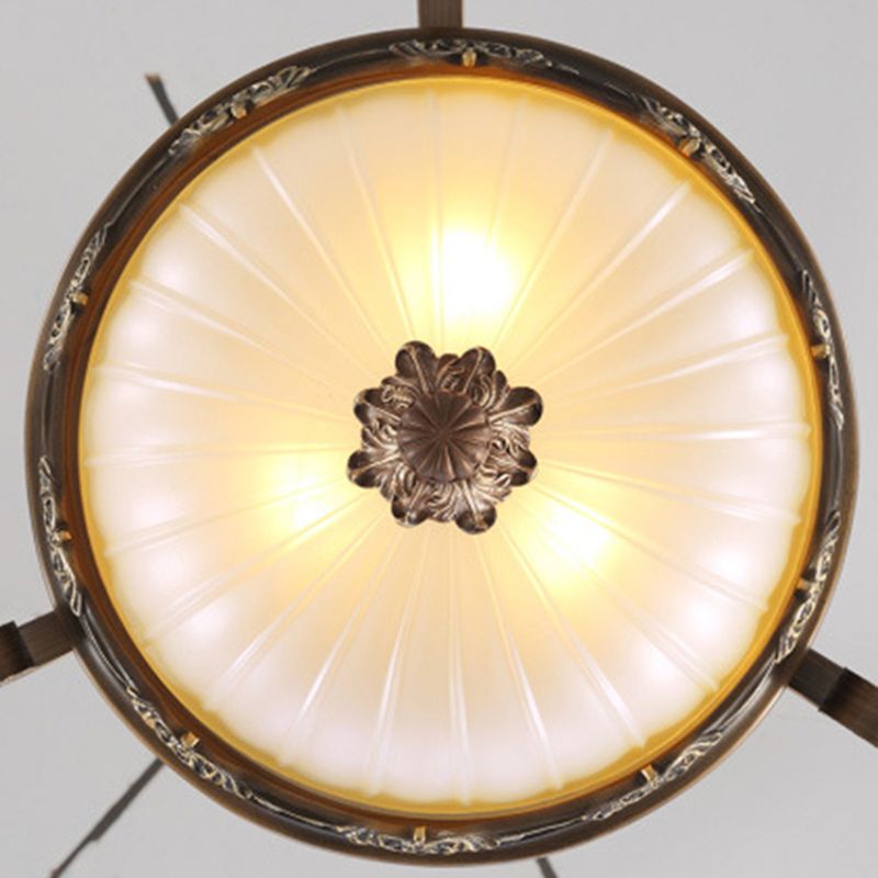 Rust Bowl Pendant Lighting Traditional Frosted Textured Glass 3 Light Bedroom Chandelier
