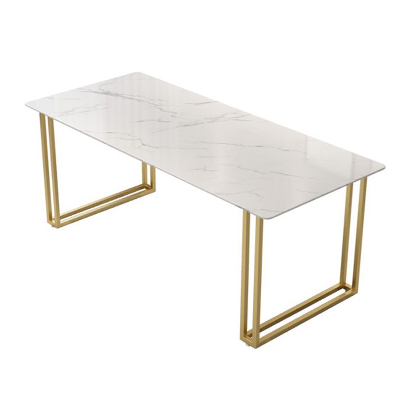 Glam Style Rectangle Stone Table for Restaurant Gold Sled Base Table