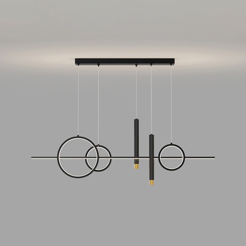 Geometric Island Lighting Contemporary Metal Island Chandelier Lights for Kitchen in Black