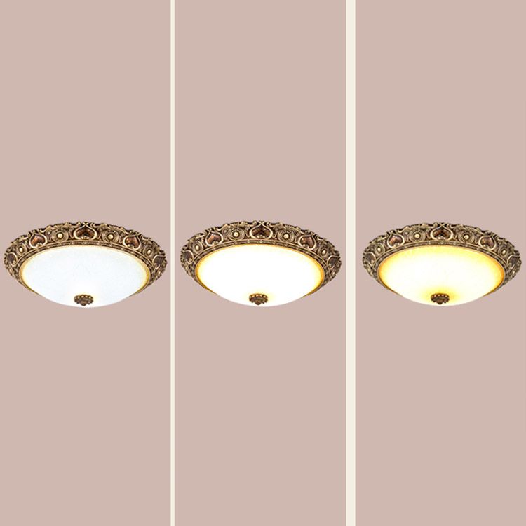Bronze Resin Flush Ceiling Light Traditional 1-Head Dome Flush Mount Lamp with Glass Shade