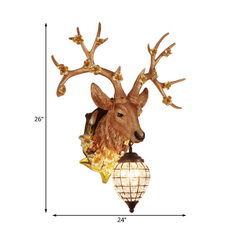 1 Light Resin Wall Lighting Country White/Yellow/Brown Deer Living Room Sconce Light Fixture with Teardrop Crystal Shade