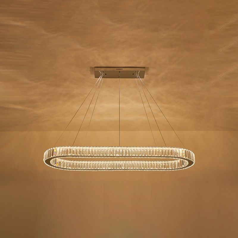 Minimalist Crystal Hanging Lamp, Luxury Linear Shade Hanging Light in Gold for Dinner Table