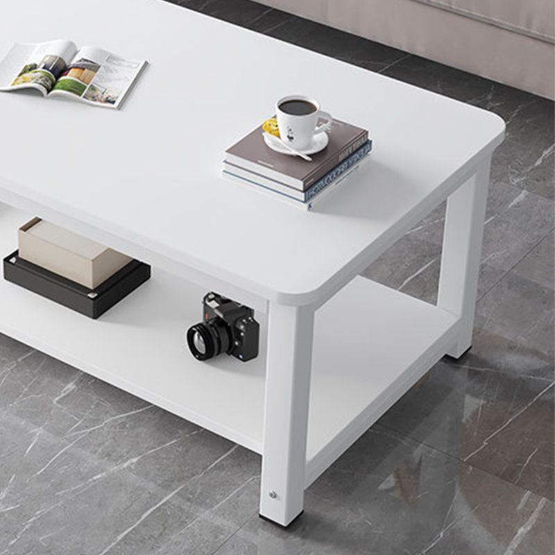 Rectangle Wooden Top Coffee Table with Storage Shelf Modern Style