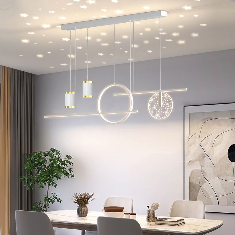 Modern Metal Island Light Geométrico 39.5 "Colgante de isla LED de ancho para comedor