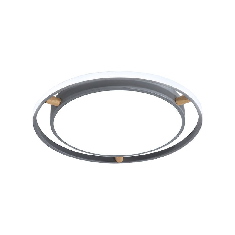 Nordische LED Deckenbündelleuchte Weiß/Grün/Grau Zweikreis dünne Flushmount Beleuchtung mit Holz Arm, 16 "/19.5" /23.5 " W