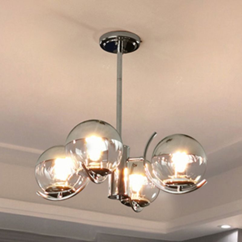 Modern Style Chandelier Light Fixture Globe Glass Hanging Light in Silver