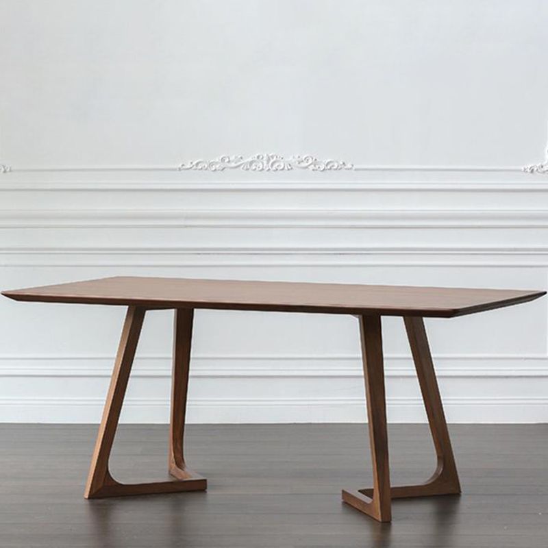 Solid Wood Top Dining Table Rectangle Pine Wood Table with Double Pedestal Base