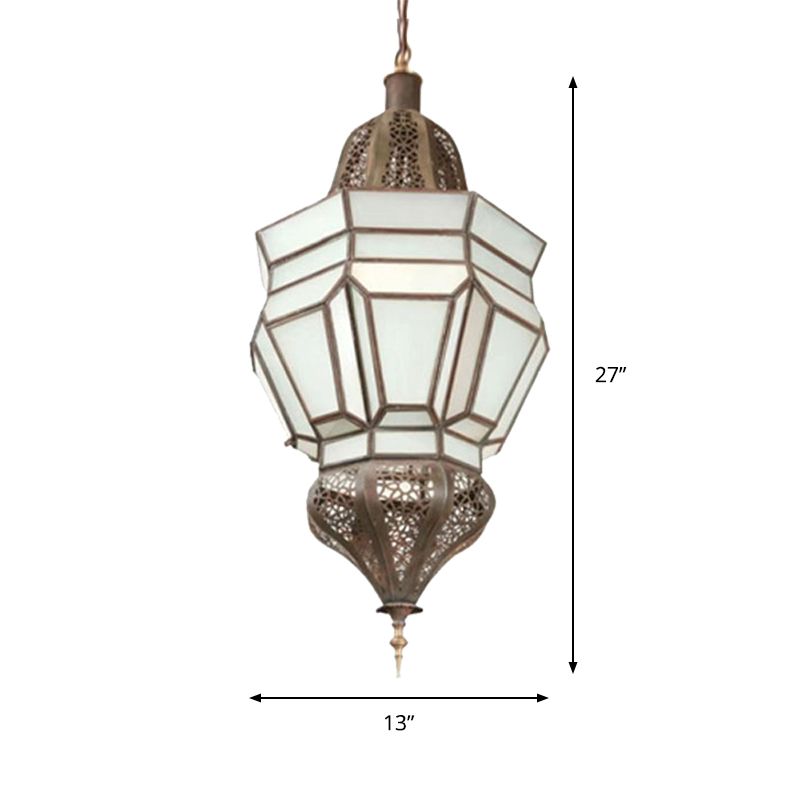 Lantern Corridor Chandelier Mediterranean Style White Frosted Glass 3-Bulb Brass Hanging Light Kit