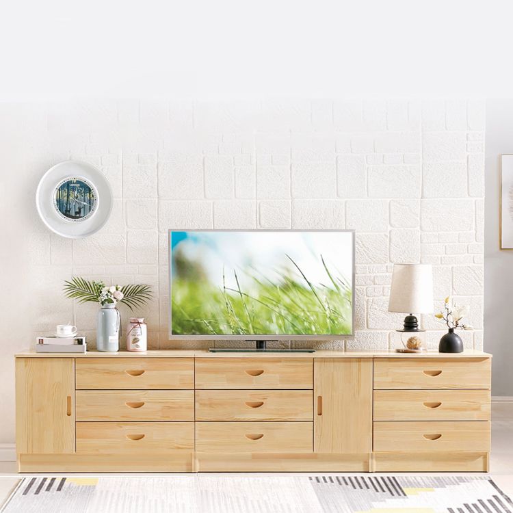 Scandinavian Style TV Stand Pine Wood Open Enclosed Storage TV Console