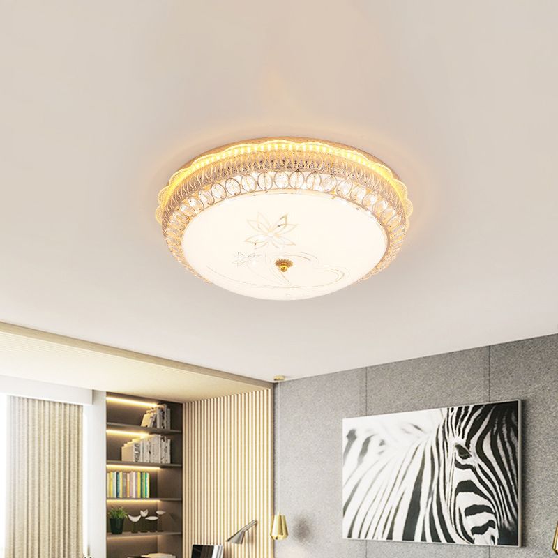 Classic Bowl Flush Mount Light Crystal Embedded LED Close to Ceiling Lighting Fixture in Gold