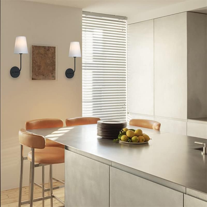 Modern Single Bathroom Vanity Light Black/Brass Metal Bath Bar with Fabric Shade