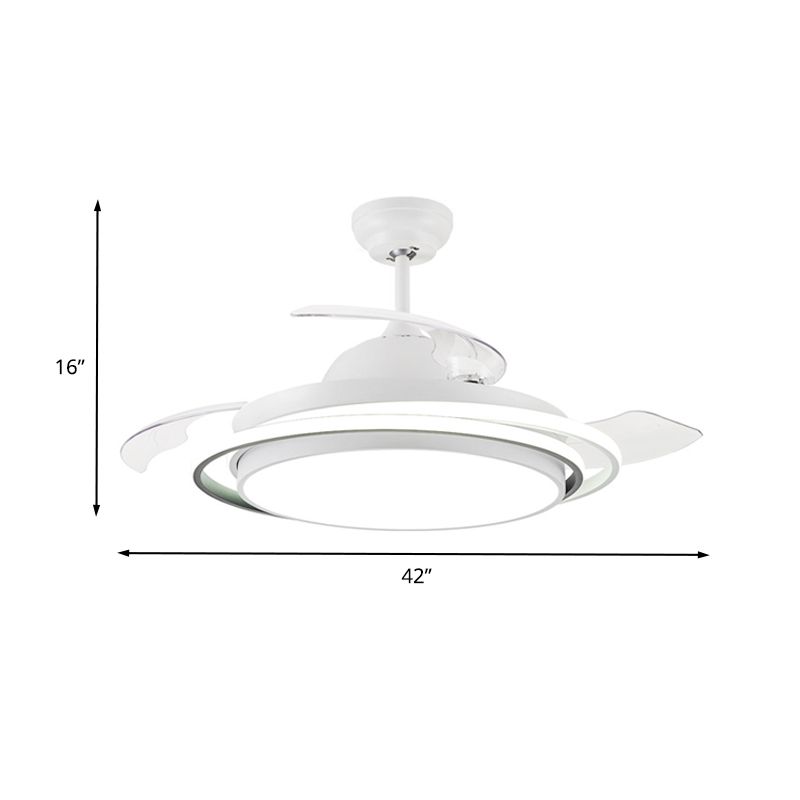 36 "/42" brede LED Semi Flush Lighting Minimalistische woonkamer 3 Messen plafondventilator Lamp met cirkel acrylschaduw in wit, afstandsbediening