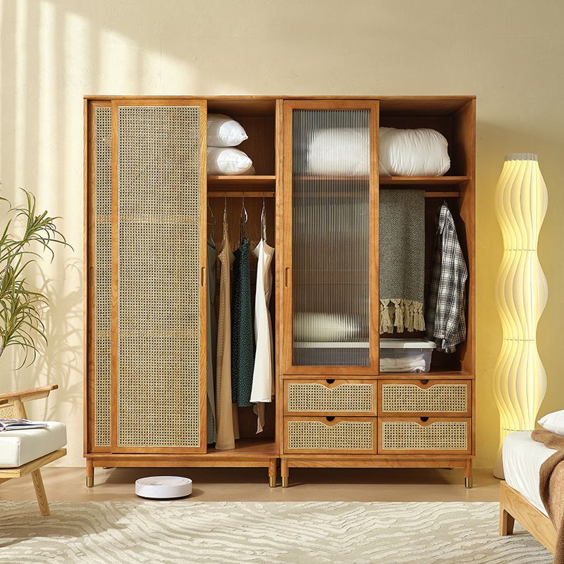 Solid Wood Wardrobe Armoire with Drawer Modern Wardrobe Closet