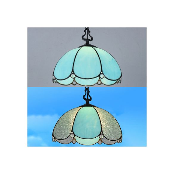 Lámpara colgante de flores de Tiffany 1 Bulbo azul/transparente de vidrio cortado a mano Costilete Pendiente para comedor