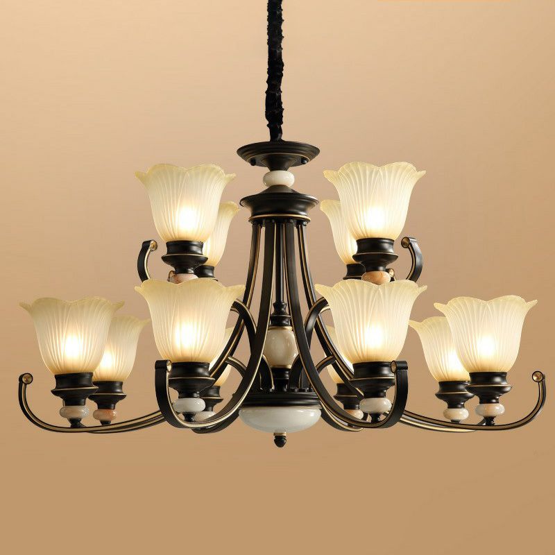 Blumenförmige gefrorene Glas Kronleuchter Beleuchtung Klassiker Esszimmer Anhänger Licht in Schwarz
