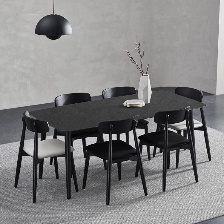 Black Modern Stone Top Dining Table Set 1/4/5/7 Pieces Dining Set with Wooden Chairs