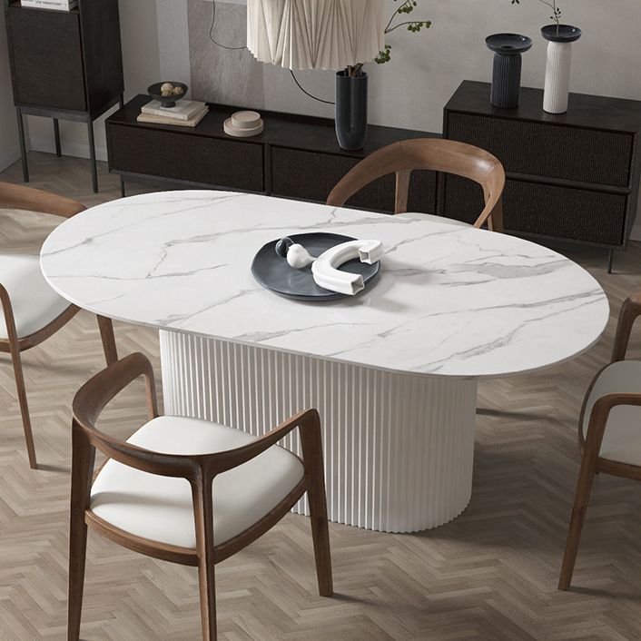 White Top Dining Table Contemporary Oval Dining Table with Pedestal Base