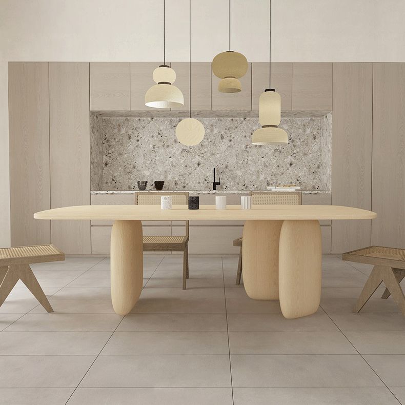 Mesa de comedor con forma rectangular, mesa de madera maciza moderna con 3 patas para comedor
