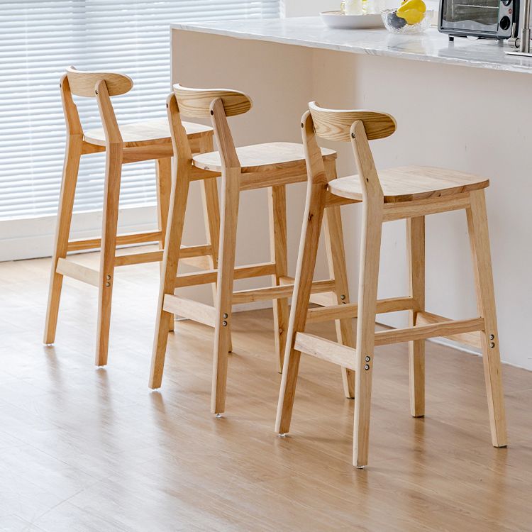 Taburete de bar sin brazos de madera de roble, taburete de bar interior moderno con respaldo y reposapiés