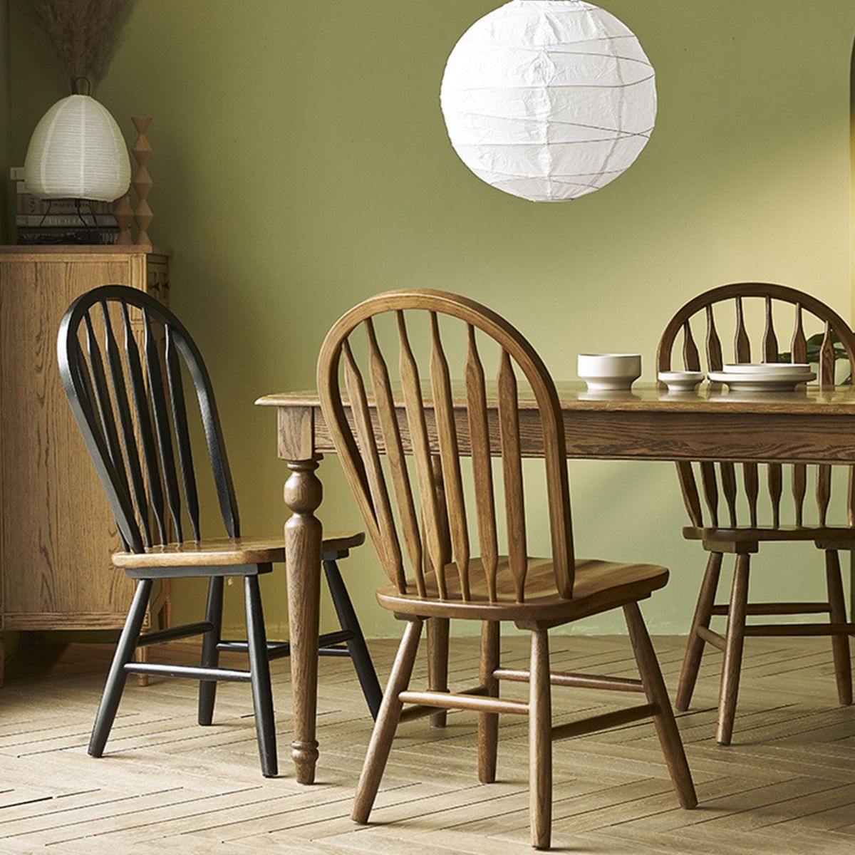 Traditional Style Dining Chair Solid Wood Windsor Back Side Chair for Home