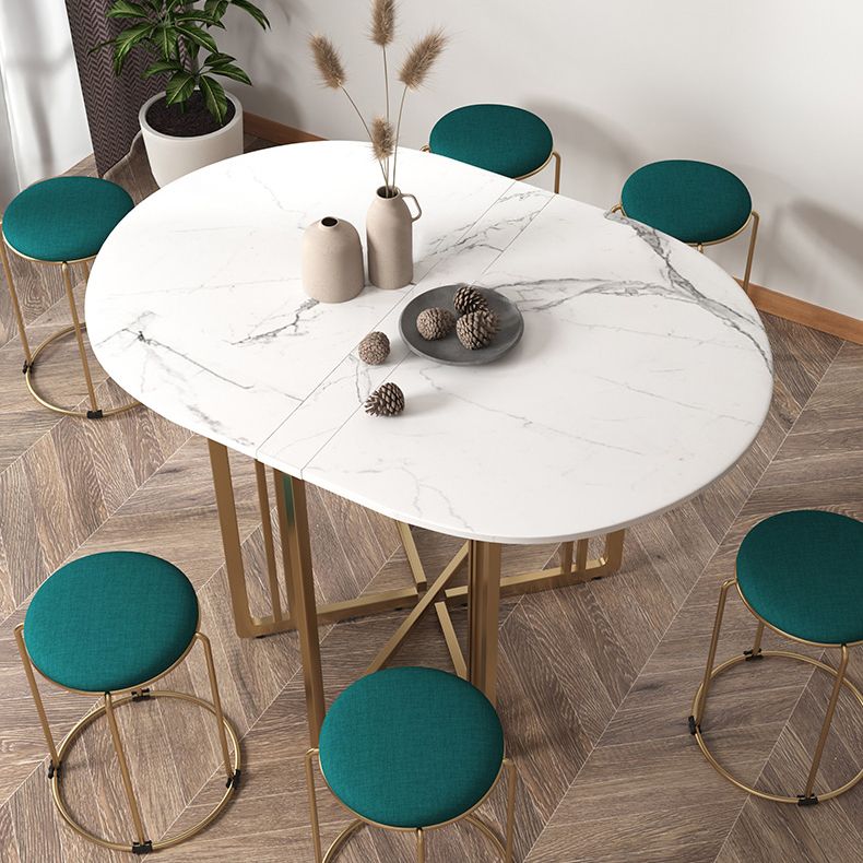 Foldable Artificial Wooden Top Table Extendable Round Kitchen Table with Trestle Base