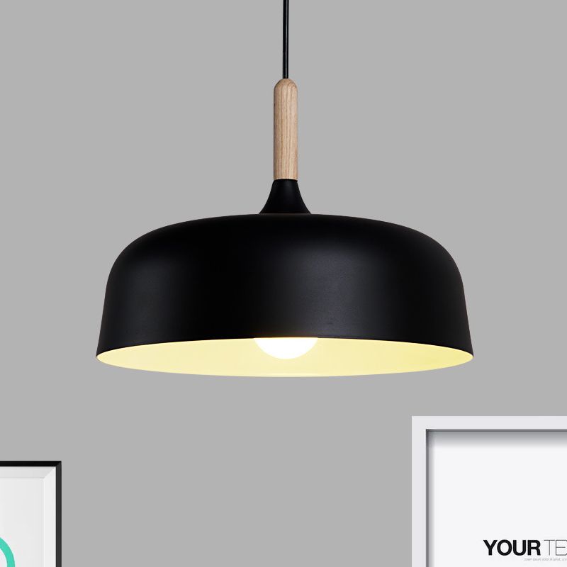 Lámpara de techo de tazón Estilo simple 1 Luz de colgante colgante negro/blanco para comedor para comedor, 12.5 "/19" de ancho