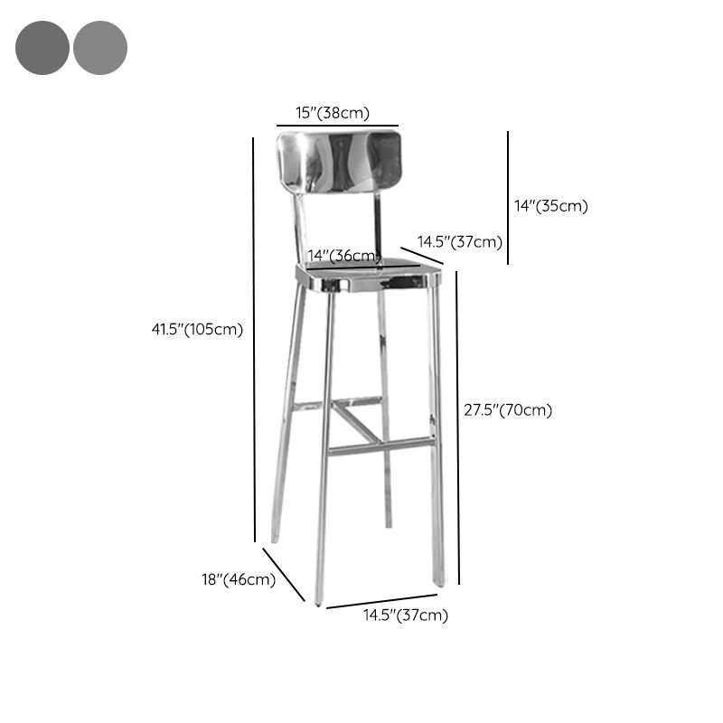 Industrial Style Counter Stool Silver Metal Barstool for Living Room