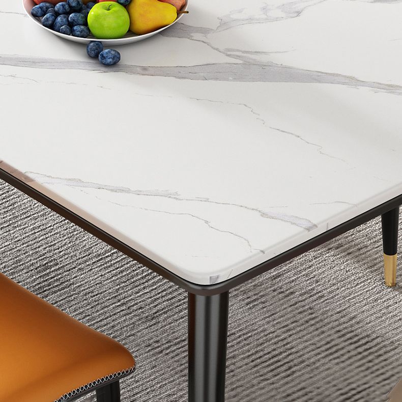 Modern Style Sintered Stone Dining Table 4 Legs Carbon Steel Base Rectangle Table for Home