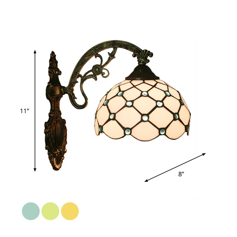 Bead Net Wall Light Fixture Single Bulb Blue/Gold Hand-Crafted Glass Baroque Wall Mount Lamp