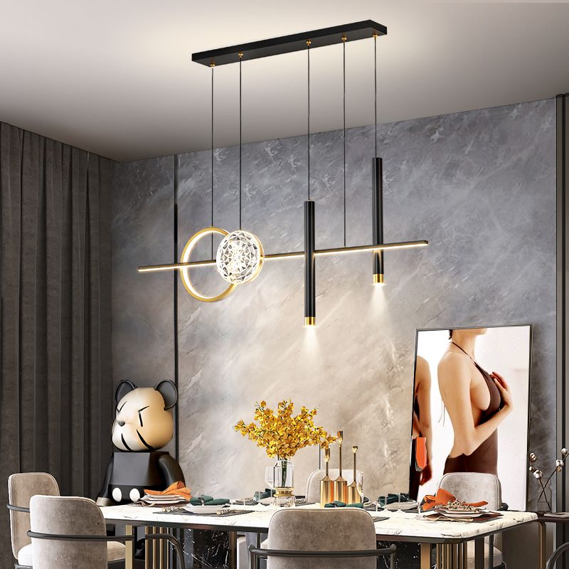 Acrylic Black LED Island Light in Modern Simplicity Aluminium Linear Pendant Light for Dining Room