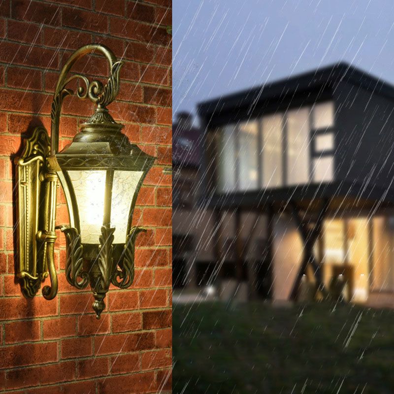 Single Wall Light Fixture Vintage Hexagonal Aluminium Wall Mounted Lamp with Textured Glass Shade in Bronze