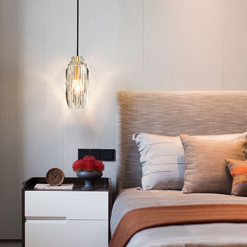 Post-modern Style Brass Crystal Hanging Light 3.9" Wide Mini Oval Simplicity Lighting Pendant for Restaurants Bar