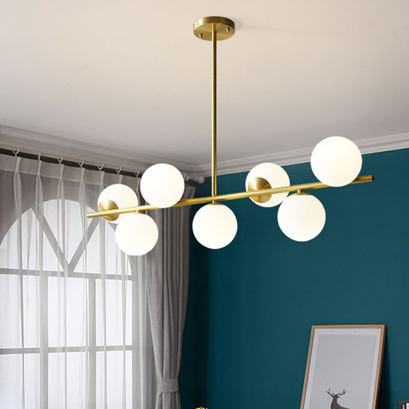 Golden Island Lamp Modern Copper Island Hanging Lamp with Glass Shade for Dining Room