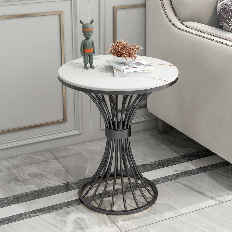 Metal Traditional Luxury Round Table 29.5"H Stone Top Dining Table with Pedestal Base